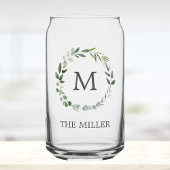 Monogrammed Watercolor Sage Green Leaves Wreath ガラス缶