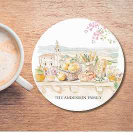 Monogrammed Watercolor Tuscany Mediterranean Italy コースター