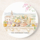 Monogrammed Watercolor Tuscany Mediterranean Italy コースター (正面)