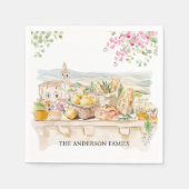 Monogrammed Watercolor Tuscany Mediterranean Italy スタンダードカクテルナプキン (正面)