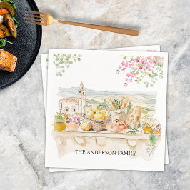 Monogrammed Watercolor Tuscany Mediterranean Italy スタンダードカクテルナプキン