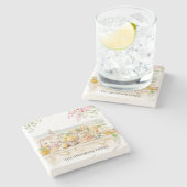 Monogrammed Watercolor Tuscany Mediterranean Italy ストーンコースター (横)