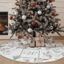 Monogrammed Winter Foliage Christmas Tree Skirt ブラッシュドポリエステルツリースカート