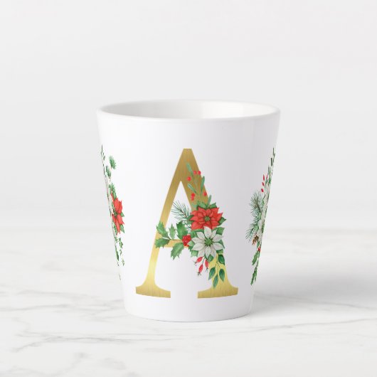 Monogrammed Xmas Latte Mug – Elegant Gold Letter カフェラテマグ (正面)