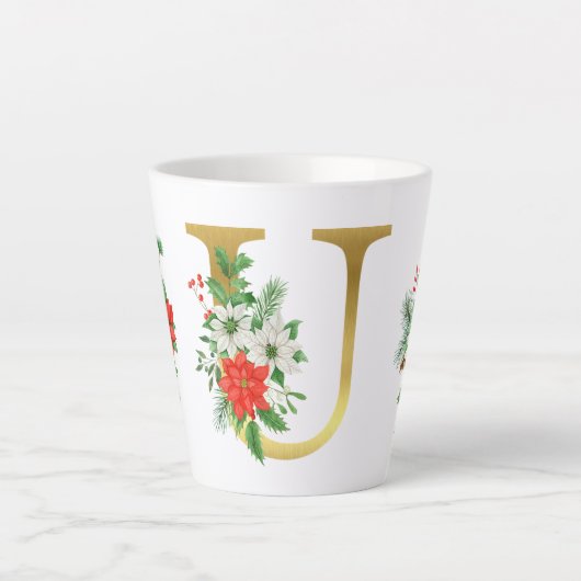 Monogrammed Xmas Latte Mug-Gold Letter カフェラテマグ (正面)