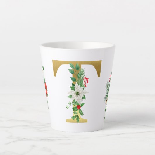 Monogrammed Xmas Latte Mug-Gold Letter カフェラテマグ (正面)