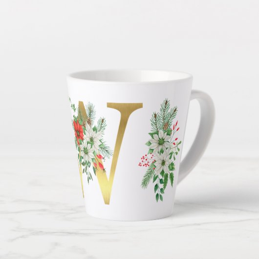 Monogrammed Xmas Latte Mug-Gold Letter カフェラテマグ (右アングル)