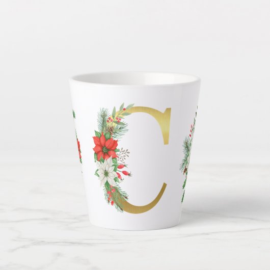Monogrammed Xmas Latte Mug-Gold Letter カフェラテマグ (正面)