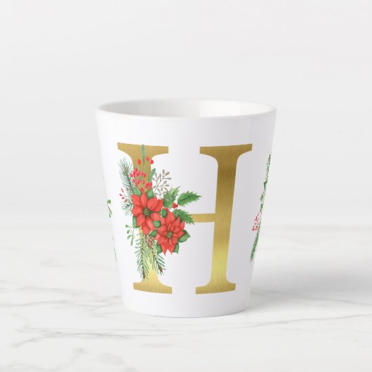 Monogrammed Xmas Latte Mug-Gold Letter カフェラテマグ (正面)