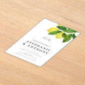 Monograms Lemon Branch Greenery Wedding アクリル招待状 (レイダウン)