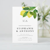 Monograms Lemon Branch Greenery Wedding 招待状 (スタンド正面)