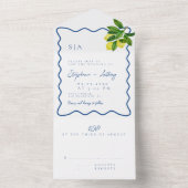 Monograms Lemon Citrus, Blue Wave Border Wedding   オールインワン招待状 (内側)