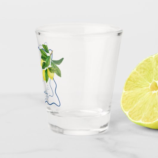 Monograms Lemon Citrus, Blue Wave Border Wedding ショットグラス (右)