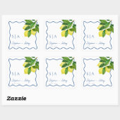 Monograms Lemon Citrus, Blue Wave Border Wedding   スクエアシール (シート)