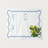 Monograms Lemon Citrus, Blue Wave Border Wedding   タペストリー (正面(横))