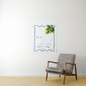 Monograms Lemon Citrus, Blue Wave Border Wedding   タペストリー (インサイチュ)