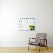Monograms Lemon Citrus, Blue Wave Border Wedding   タペストリー (インサイチュ(横))