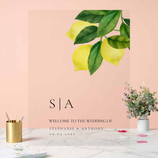 Monograms Lemon Citrus Branch Greenery Wedding  アクリルサイン (ウェディング)