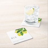 Monograms Lemon Citrus Branch Greenery Wedding  スクエアペーパーコースター (インサイチュ)