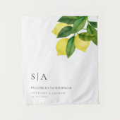 Monograms Lemon Citrus Branch Greenery Wedding  タペストリー (正面)