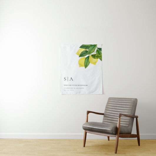 Monograms Lemon Citrus Branch Greenery Wedding  タペストリー (インサイチュ)