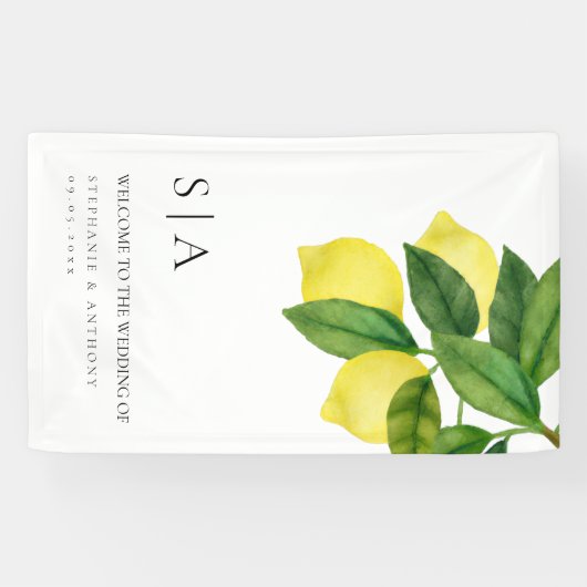 Monograms Lemon Citrus Branch Greenery Wedding  横断幕 (横)