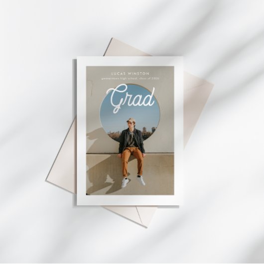 Monoline Script Photo Graduation Announcement 招待状