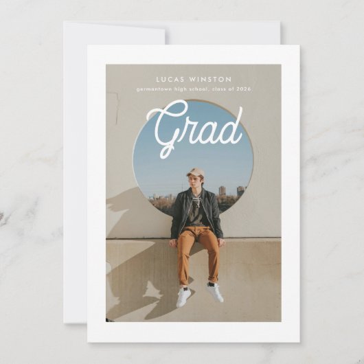 Monoline Script Photo Graduation Announcement 招待状 (正面)