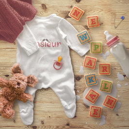 MONSIEURおもしろいフランスの引用文&ムスタッシュ ベビーボディスーツ