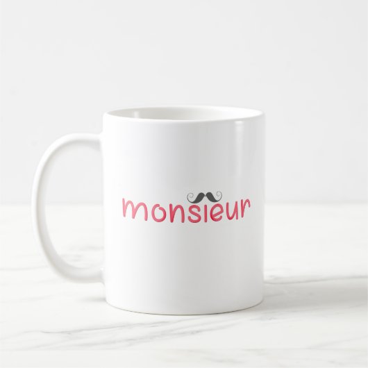 MONSIEURおもしろいフランスの引用文&口ひげ – 赤 コーヒーマグカップ (左)
