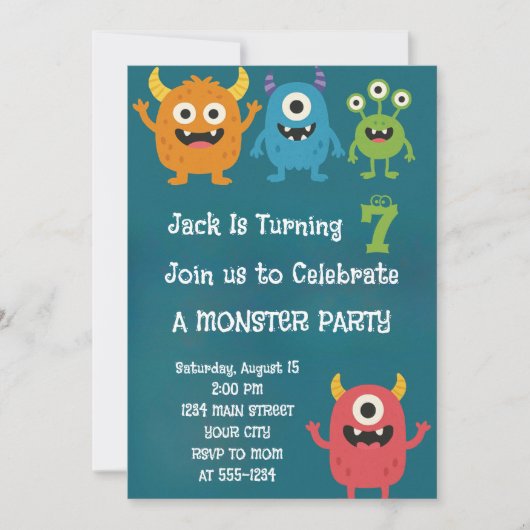 Monster Alien Kids Birthday Invitation 招待状 (正面)