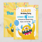 Monster Birthday Party Invitation for kids 招待状 (正面/裏面)