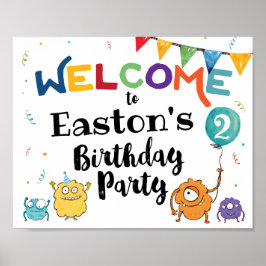 Monster Birthday Welcome Sign ポスター