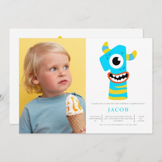 Monster Boys 1st誕生日パーティー写真 招待状 (正面/裏面)