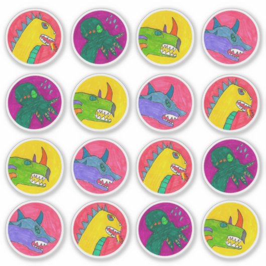 "Monster Dragon Faces" Sticker Sheet シール (正面)