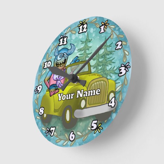 Monster Driving Car ラウンド壁時計 (傾斜)