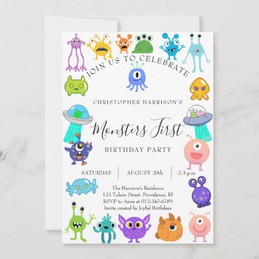 Monster First Birthday Party 招待状 (正面)