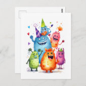 Monster Geburtstagsgrüsse. Monster feiern Party.  ポストカード (正面/裏面)
