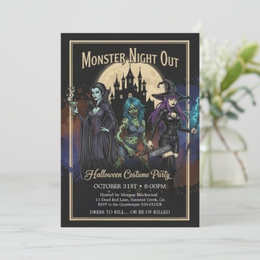 Monster Girls Night Out Fun Halloween Party  招待状 (スタンド正面)