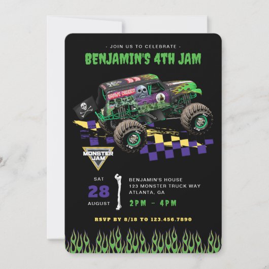 Monster Jam - Grave Digger Birthday 招待状 (正面)