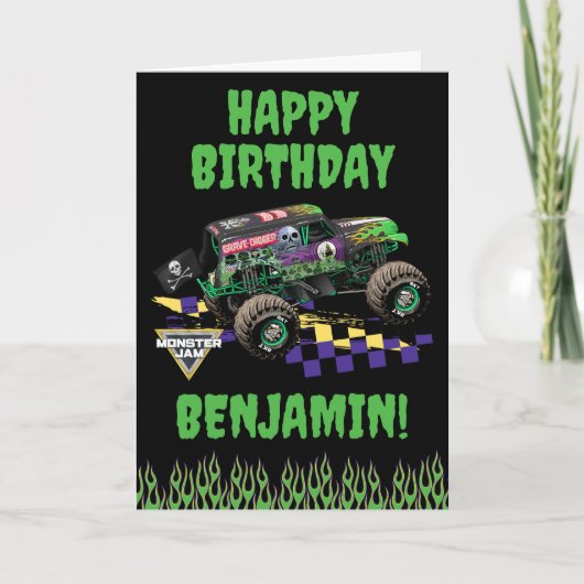 Monster Jam Grave Digger Happy Birthday カード (正面)