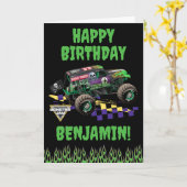 Monster Jam Grave Digger Happy Birthday カード (黄色い花)