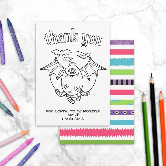 Monster Kids Colouring Card Party Favour Thank You サンキューカード