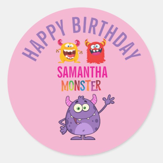 Monster kids Joy Pink Vilet Fun  ラウンドシール (正面)
