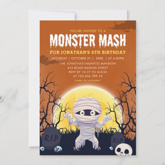 Monster Mash Kids Birthday Party Halloween 招待状 (正面)