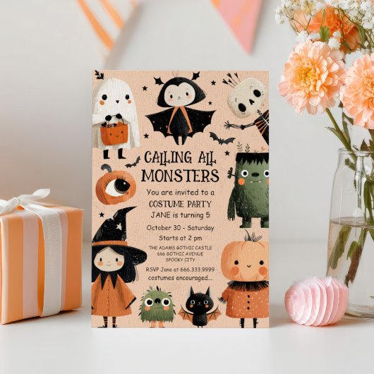 Monster Mash Whimsical Halloween Birthday Party  招待状