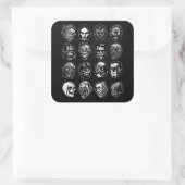 Monster Masks Art Sticker B & W – Retro Halloween スクエアシール (バッグ)