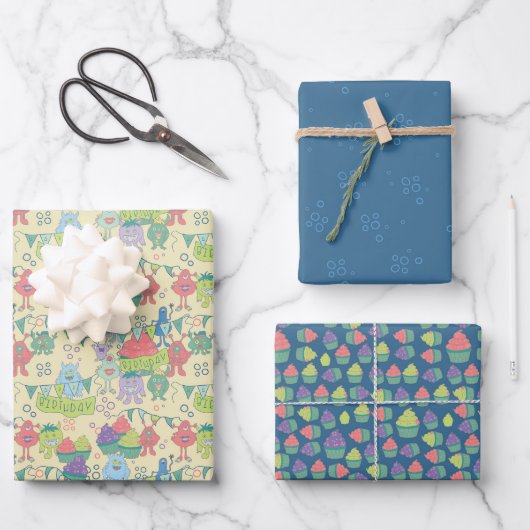 Monster Mayhem Wrapping Paper Flat Sheet Set of 3 ラッピングペーパーシート (正面)