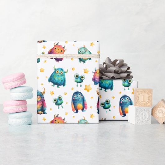 Monster Pattern Whimsical Kids' Birthday Party   ラッピングペーパー (ベビーシャワー)