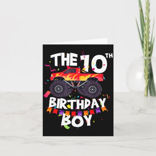 Monster Truck 10th Birthday Boy Funny 10 Years Old カード (正面)